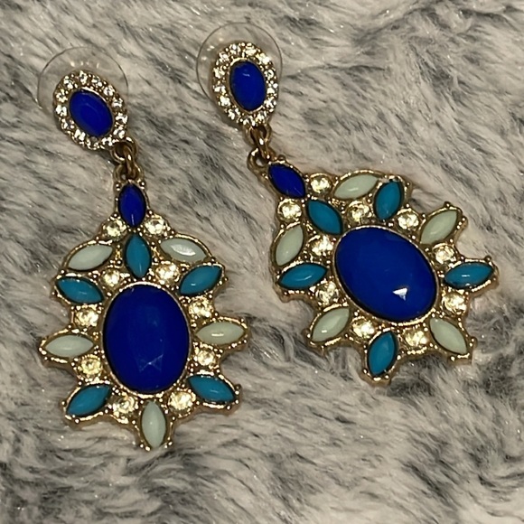 Vintage Blue Gold Sparkling Earrings - Picture 2 of 3